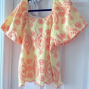 NWT $158 Lilly Pulitzer Seersucker Eyelet Embroidered Blouse